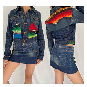 2000s vintage true religion embroidered serape jada baja blue denim jean jacket